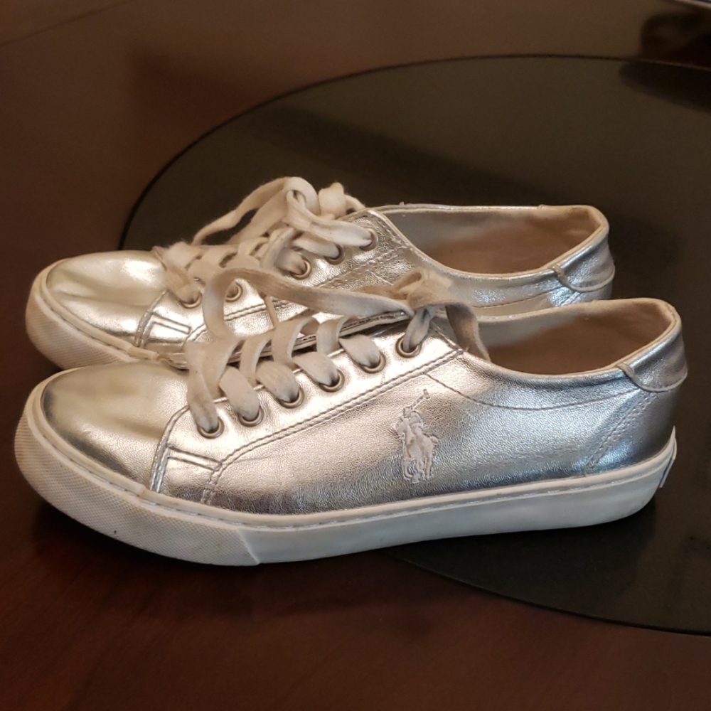 CLEARANCE 5/$10 Polo silver tennis shoe